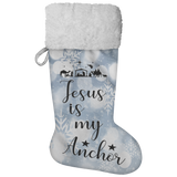 Fluffy Sherpa Lined Christmas Stocking - Jesus Is My Anchor (Design: White Snowflake)