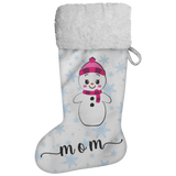 Personalised Name Fluffy Sherpa Lined Christmas Stocking - Snow Woman (Design: Blue Snowflake)