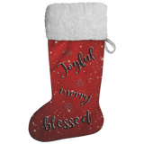 Fluffy Sherpa Lined Christmas Stocking - Joyful Merry Blessed (Design: Red)