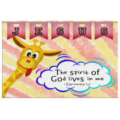 Hope Inspiring Nursery & Kids Bedroom Framed Canvas Wall Art - Spirit Of God Lives In Me ~1 Corinthians 3:16~ (Design: Giraffe 1)