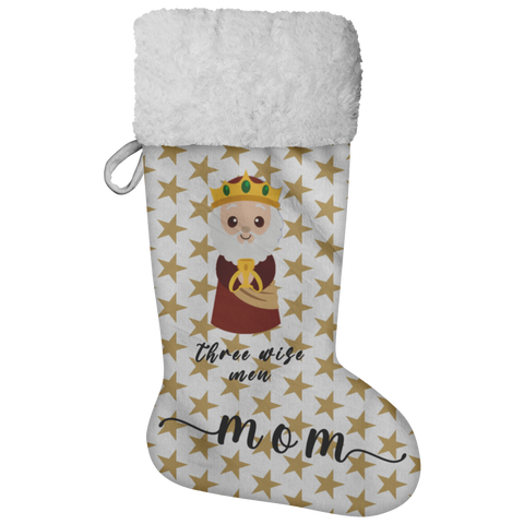 Personalised Name Fluffy Sherpa Lined Christmas Stocking - Wiseman 2 (Design: Gold Star)