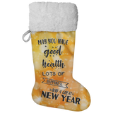 Fluffy Sherpa Lined Christmas Stocking - May You Have Good Health, Lots Of Happiness And A Great New Year (Design: Orange)