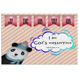 Hope Inspiring Nursery & Kids Bedroom Framed Canvas Wall Art - I Am God's Masterpiece ~Ephesians 2:10~ (Design: Panda 2)