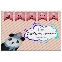 Hope Inspiring Nursery & Kids Bedroom Framed Canvas Wall Art - I Am God's Masterpiece ~Ephesians 2:10~ (Design: Panda 2)