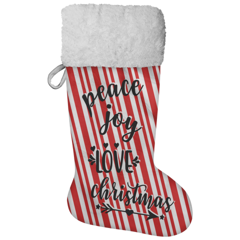 Fluffy Sherpa Lined Christmas Stocking - Peace Joy Love Christmas (Design: Candy)