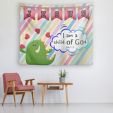 Uplifting Nursery & Kids Room Tapestry - I Am A Child Of God ~John 1:12~ (Design: Dinosaur)