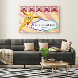 Hope Inspiring Nursery & Kids Bedroom Framed Canvas Wall Art - I Am A Child Of God ~John 1:12~ (Design: Giraffe 1)
