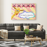 Hope Inspiring Nursery & Kids Bedroom Framed Canvas Wall Art - I Am God's Masterpiece ~Ephesians 2:10~ (Design: Giraffe 1)