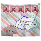 Hope Inspiring Nursery & Kids Bedroom Tapestry - Spirit Of God Lives In Me ~1 Corinthians 3:16~ (Design: Elephant)