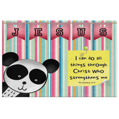 Hope Inspiring Nursery & Kids Bedroom Framed Canvas Wall Art - Christ Strengthens Me ~Philippians 4:13~ (Design: Panda 1)