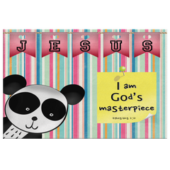 Hope Inspiring Nursery & Kids Bedroom Framed Canvas Wall Art - I Am God's Masterpiece ~Ephesians 2:10~ (Design: Panda 1)
