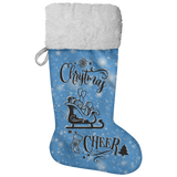 Fluffy Sherpa Lined Christmas Stocking - Christmas Cheer (Design: Blue)