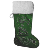 Fluffy Sherpa Lined Christmas Stocking - Christmas Cheer (Design: Green)