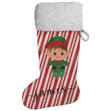 Personalised Name Fluffy Sherpa Lined Christmas Stocking - Elf Boy (Design: Candy)