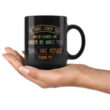 Bible Verses Dishwasher Safe Black Mugs - Psalm 91:4 Design 3