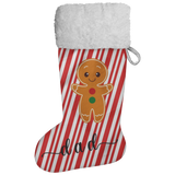 Personalised Name Fluffy Sherpa Lined Christmas Stocking - Gingerbread Man (Design: Candy)
