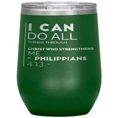 Bible Verses Stainless Steel Vacuum Insulated Wine Tumbler - Philippians 4:13 Design 20