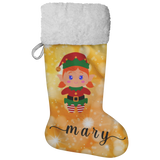 Personalised Name Fluffy Sherpa Lined Christmas Stocking - Elf Girl (Design: Orange)