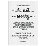 Minimalist Typography Framed Canvas - Do Not Worry About Tomorrow ~Matthew 6:34~