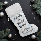 Fluffy Sherpa Lined Christmas Stocking - A Family Is Pieced Together With Hope & Faith (Design: Blue Snowflake)