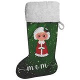 Personalised Name Fluffy Sherpa Lined Christmas Stocking - Mrs Claus (Design: Green)