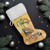 Fluffy Sherpa Lined Christmas Stocking - Christmas Cheer (Design: Orange)