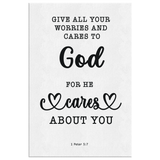 Minimalist Typography Framed Canvas - Casting Your Care Upon Him ~1 Peter 5:7~