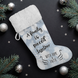 Fluffy Sherpa Lined Christmas Stocking - A Family Is Pieced Together With Hope & Faith (Design: White Snowflake)