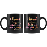 Bible Verses Dishwasher Safe Black Mugs - Psalm 91:7 Design 5