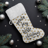 Fluffy Sherpa Lined Christmas Stocking - Peace Joy Love Christmas (Design: Star)
