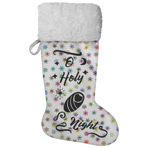 Fluffy Sherpa Lined Christmas Stocking - O Holy Night (Design: Rainbow Snowflake)