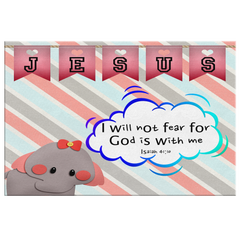Hope Inspiring Nursery & Kids Bedroom Framed Canvas Wall Art - God Is With Me ~Isaiah 41:10~ (Design: Elephant)
