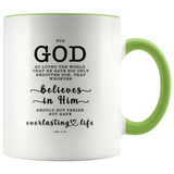 Typography Dishwasher Safe Accent Mugs - Believe In Him For Everlasting Life ~John 3:16~