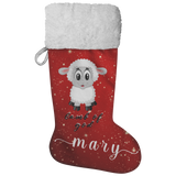 Personalised Name Fluffy Sherpa Lined Christmas Stocking - Lamb Of God (Design: Red)