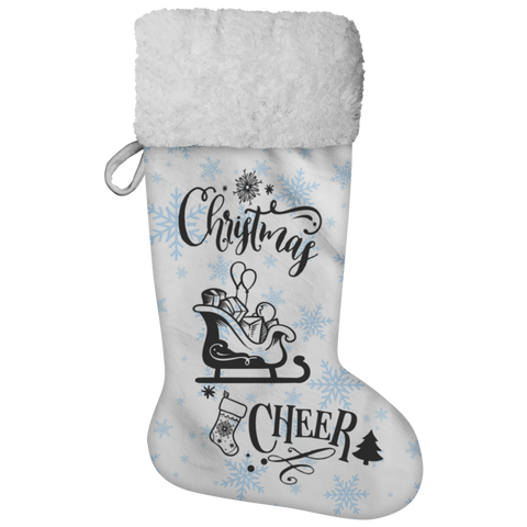 Fluffy Sherpa Lined Christmas Stocking - Christmas Cheer (Design: Blue Snowflake)