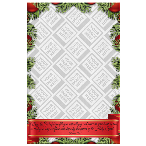 Personalized Christmas Framed Canvas Wall Art - God Fill You Will Joy & Peace ~Romans 15:13~ (Design: Vertical Holly 2)