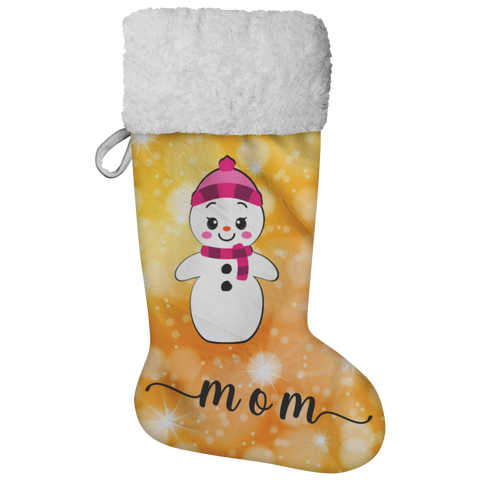 Personalised Name Fluffy Sherpa Lined Christmas Stocking - Snow Woman (Design: Orange)
