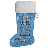 Fluffy Sherpa Lined Christmas Stocking - The Best Gift Around The Christmas Tree Is A Family Wrapped With Love (Design: Blue)