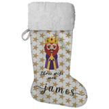 Personalised Name Fluffy Sherpa Lined Christmas Stocking - Wiseman 3 (Design: Gold Star)