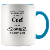 Typography Dishwasher Safe Accent Mugs - Casting Your Care Upon Him ~1 Peter 5:7~