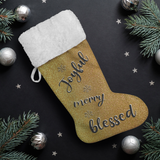 Fluffy Sherpa Lined Christmas Stocking - Joyful Merry Blessed (Design: Gold)