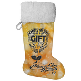 Fluffy Sherpa Lined Christmas Stocking - Christmas Is A Gift Of Infinite Worth (Design: Orange)
