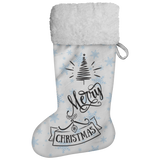Fluffy Sherpa Lined Christmas Stocking - Merry Christmas (Design: Blue Snowflake)