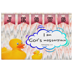 Hope Inspiring Nursery & Kids Bedroom Framed Canvas Wall Art - I Am God's Masterpiece ~Ephesians 2:10~ (Design: Duck)
