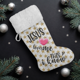 Fluffy Sherpa Lined Christmas Stocking - Jesus Loves Me This I Know (Design: Gold Star)