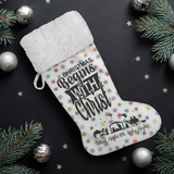 Fluffy Sherpa Lined Christmas Stocking - Christmas Begins With Christ (Design: Rainbow Snowflake)