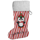 Personalised Name Fluffy Sherpa Lined Christmas Stocking - Penguin Boy (Design: Candy)