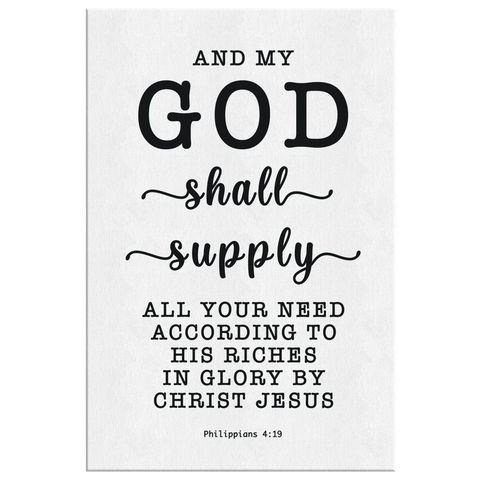 Minimalist Typography Framed Canvas - My God Shall Supply All My Needs ~Philippians 4:19~
