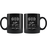 Typography Dishwasher Safe Black Mugs - The Lord My God Saves Me ~Deuteronomy 20:4~