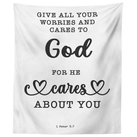 Minimalist Typography Tapestry - Casting Your Care Upon Him ~1 Peter 5:7~